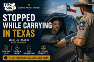 Responsible Texas adult reviewing stopped while carrying Texas information on a laptop.