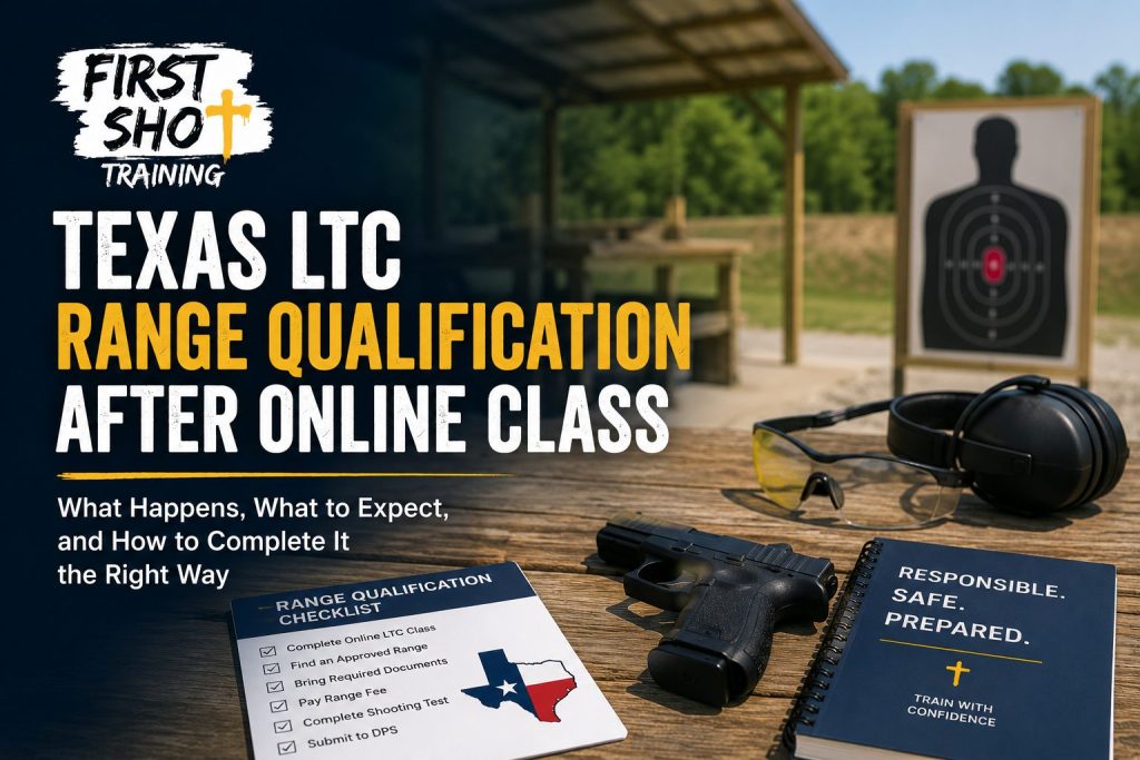 Safety gear and paperwork for Texas LTC range qualification.