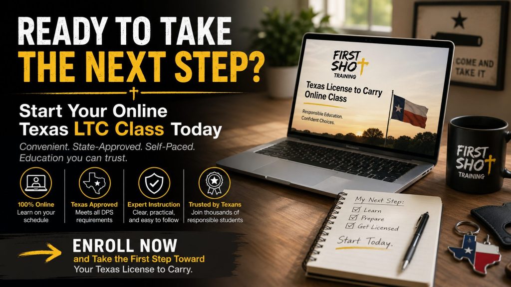 Adult reviewing responsible Texas carry education from home.