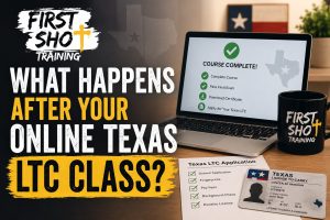 Student reviewing next steps after an online Texas LTC class.